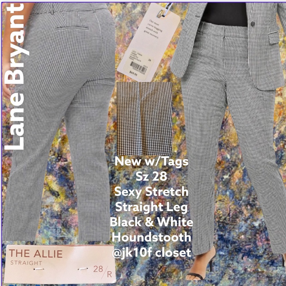 LOWEST🌺 NWT LANE BRYANT Sz28 ALLIE CLASSIC BLK & WHTE HOUNDSTOOTH STRETCH PANTS